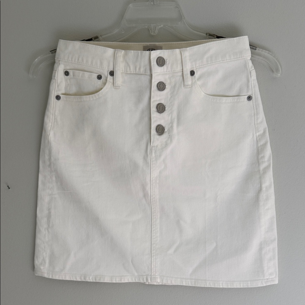 J. Crew White Button-Front Denim Skirt